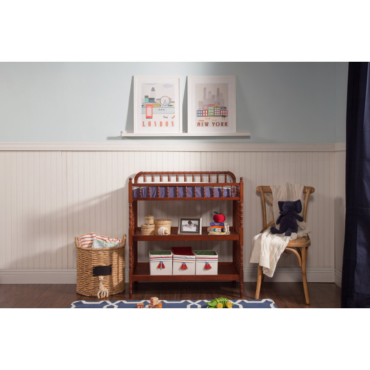 Rich Cherry Wood Traditional Baby Changing Table with Safety Strap