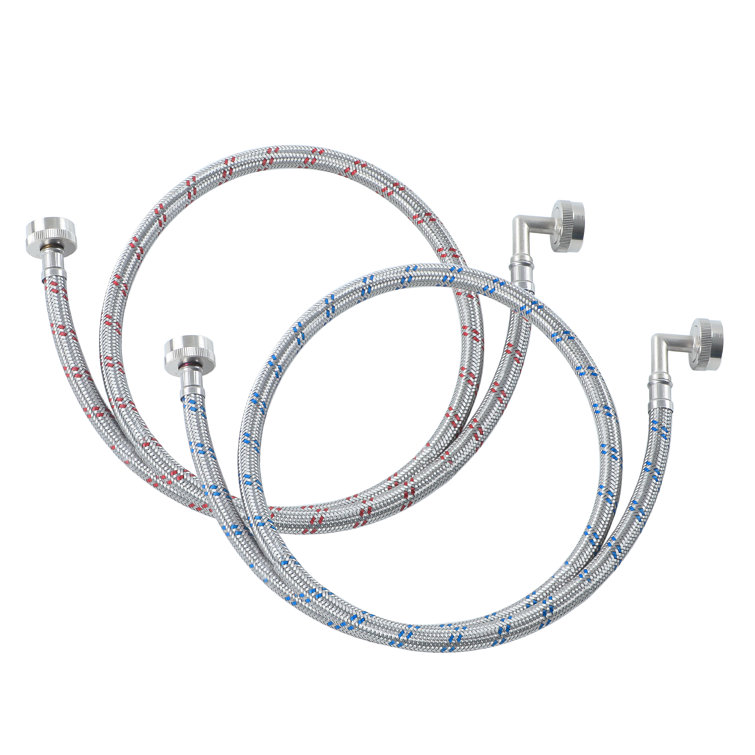 Stainless Steel Braided Washing Machine Hoses with Brass Fittings, 4 Ft, 2-Pack
