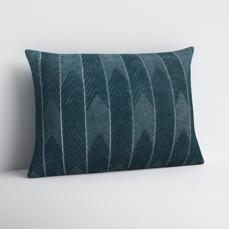 Blue Embroidered Cotton Rectangular Lumbar Pillow