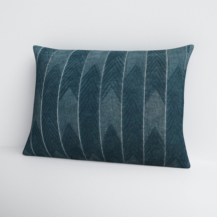 Blue Embroidered Cotton Rectangular Lumbar Pillow