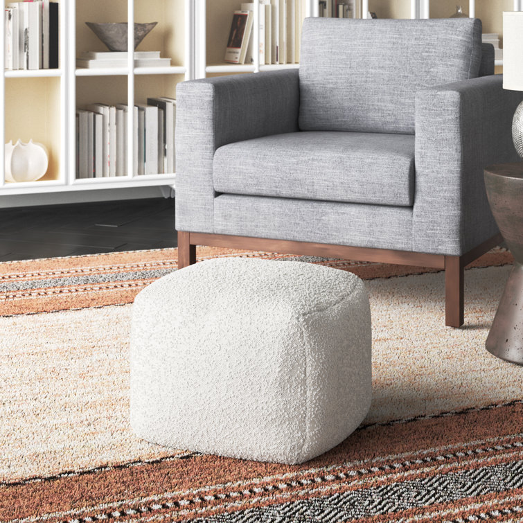 Ivory Boucle Upholstered Modern Square Pouf