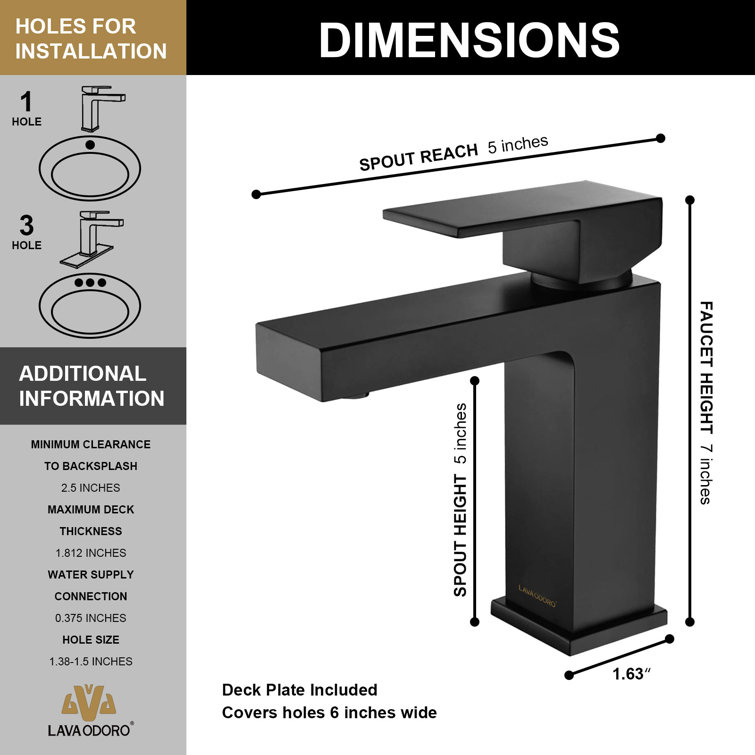Matte Black Single Handle Brass Bathroom Faucet with Drain Assembly