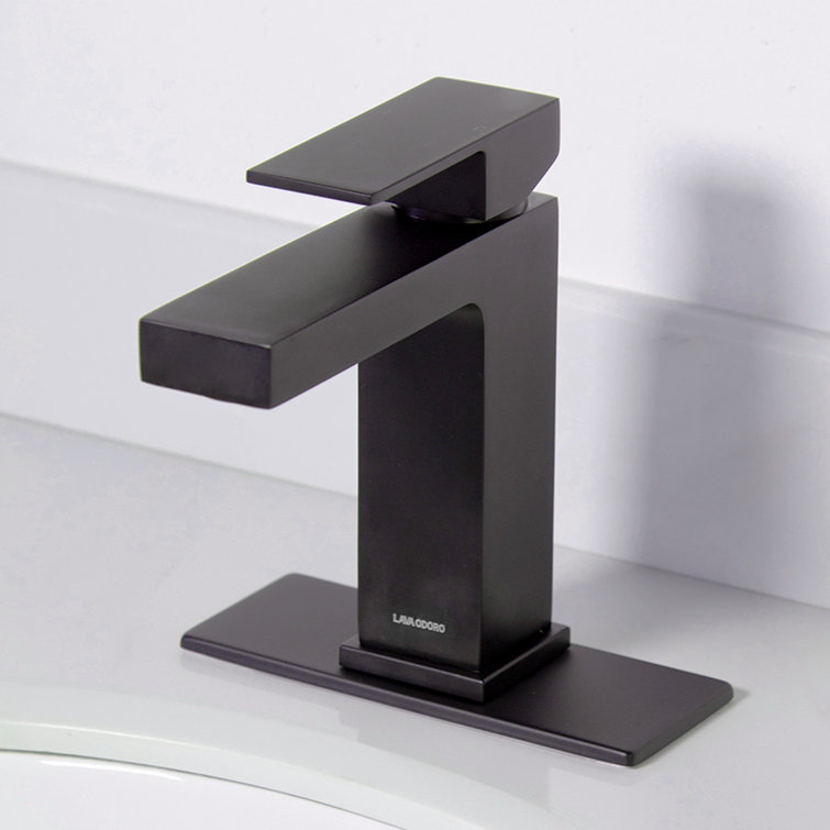Matte Black Single Handle Brass Bathroom Faucet with Drain Assembly