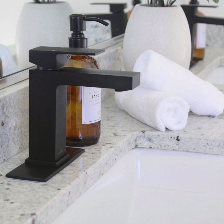 Matte Black Single Handle Brass Bathroom Faucet with Drain Assembly