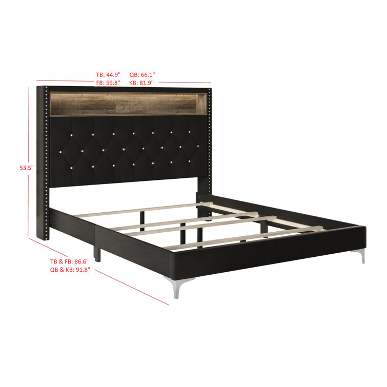 Twin Black Velvet Upholstered Bookcase Bed with Tufted Headboard