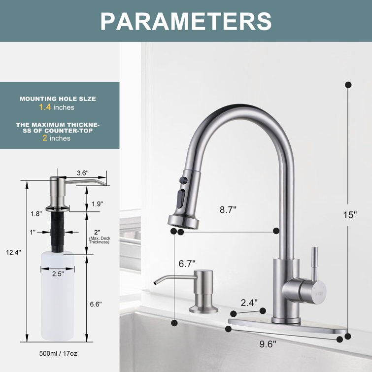 Brushed Nickel Single Handle Pull Down Kitchen Faucet with Soap Dispenser