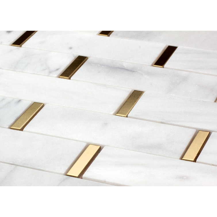 White and Gold Marble 11x12 Polished Mosaic Tile