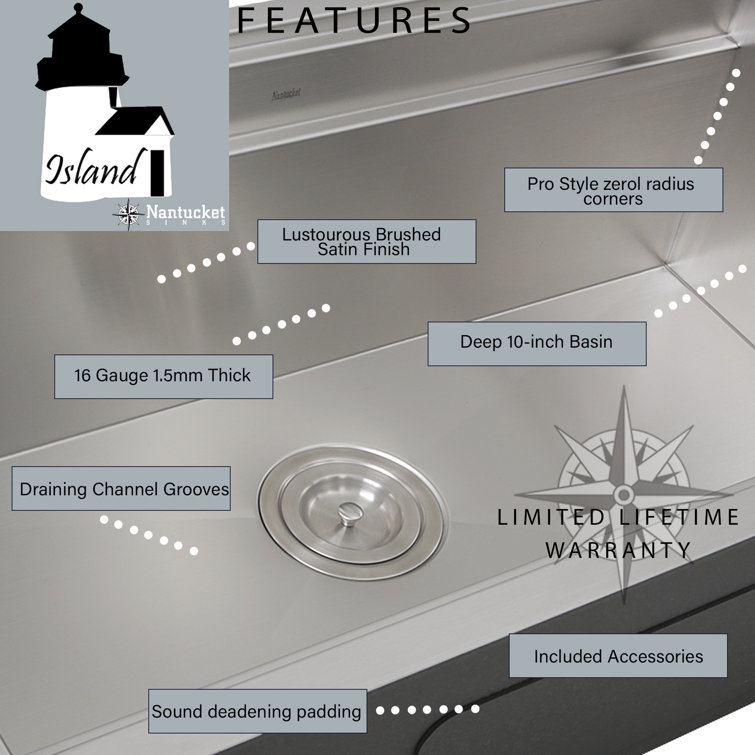 32'' Satin Stainless Steel Undermount Single Bowl Kitchen Sink