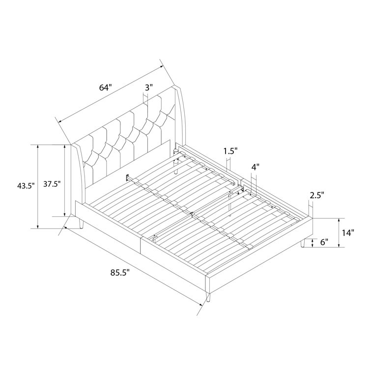 Ivory Velvet Queen Platform Bed with Diamond Tufted Wingback Headboard