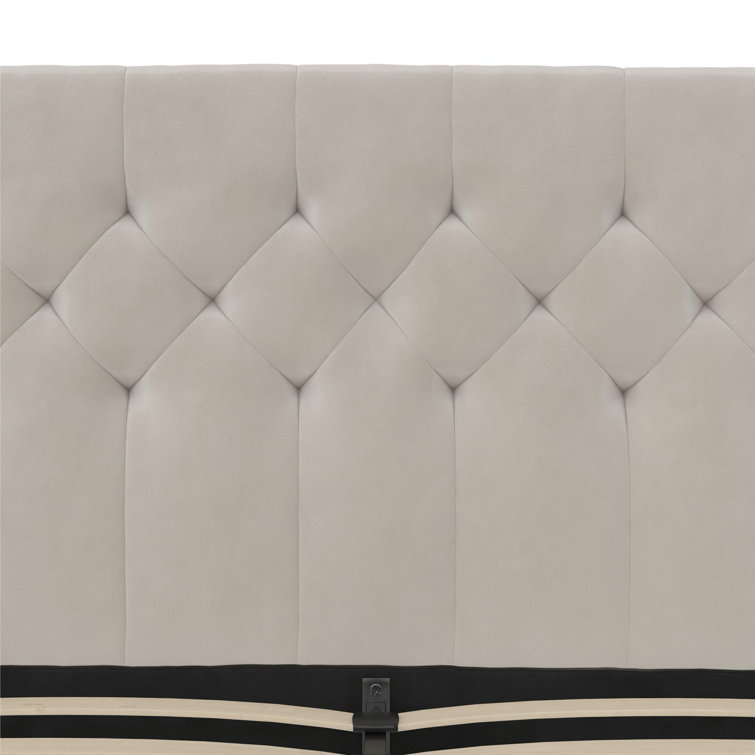 Ivory Velvet Queen Platform Bed with Diamond Tufted Wingback Headboard
