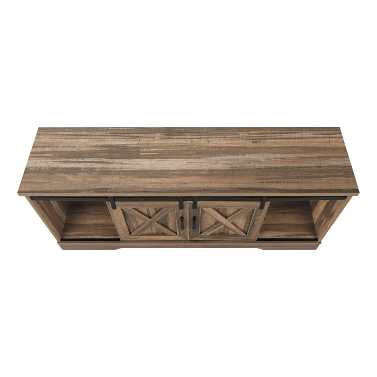 Brown Reclaimed Wood TV Stand with Sliding Doors