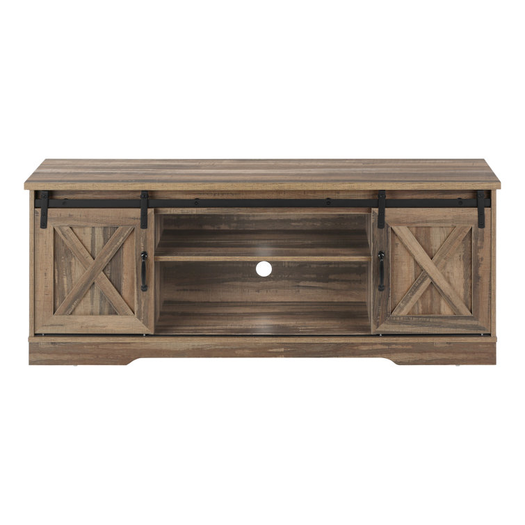 Brown Reclaimed Wood TV Stand with Sliding Doors