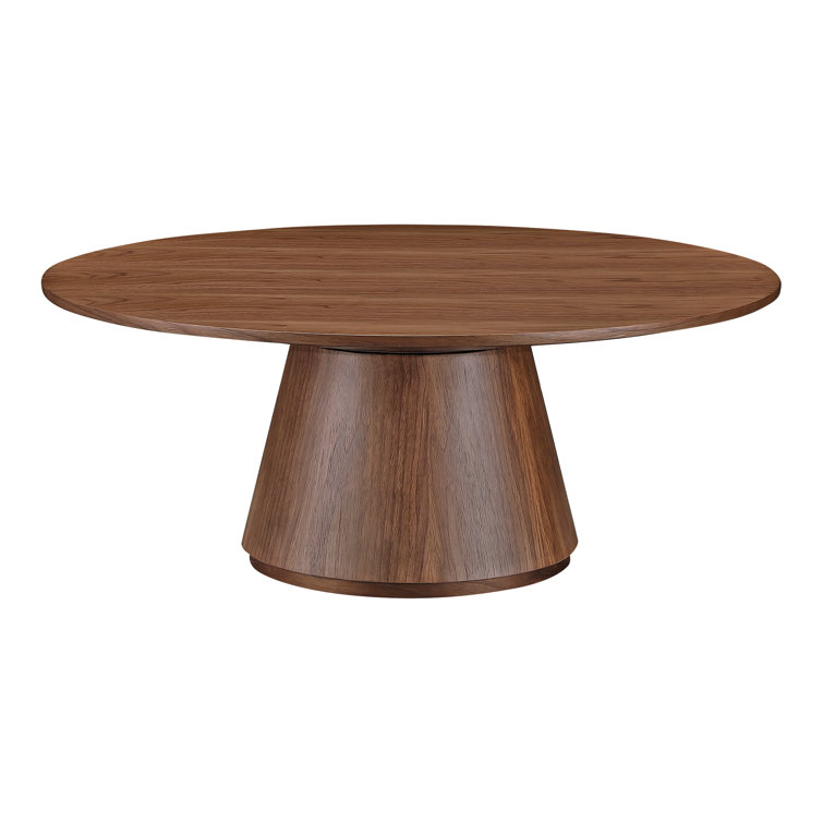 Walnut Round Pedestal Coffee Table with Minimalist Design