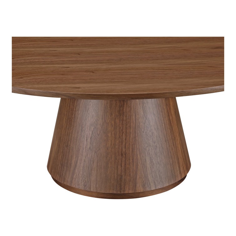 Walnut Round Pedestal Coffee Table with Minimalist Design