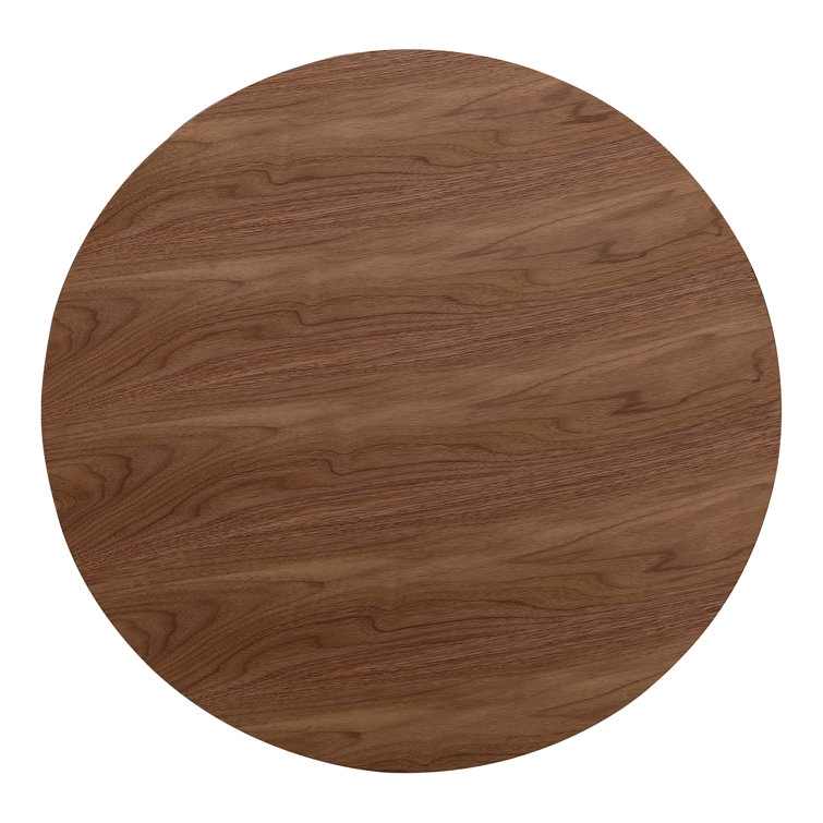 Walnut Round Pedestal Coffee Table with Minimalist Design