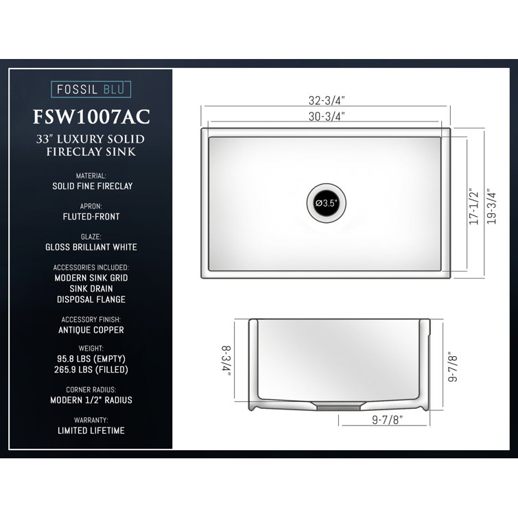 Glossy White Fireclay Farmhouse Apron-Front Sink