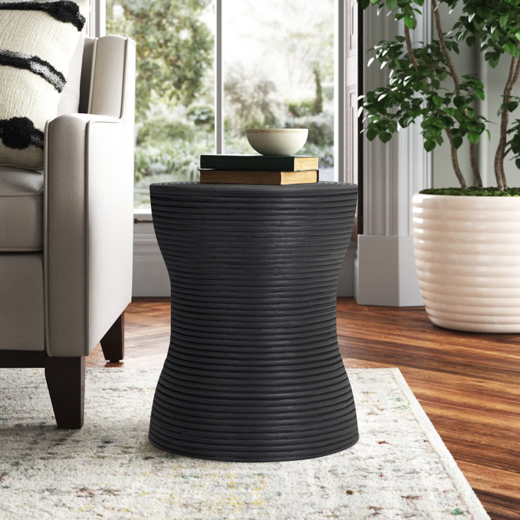 Bohemian Black Round Wood & Metal Drum Side Table
