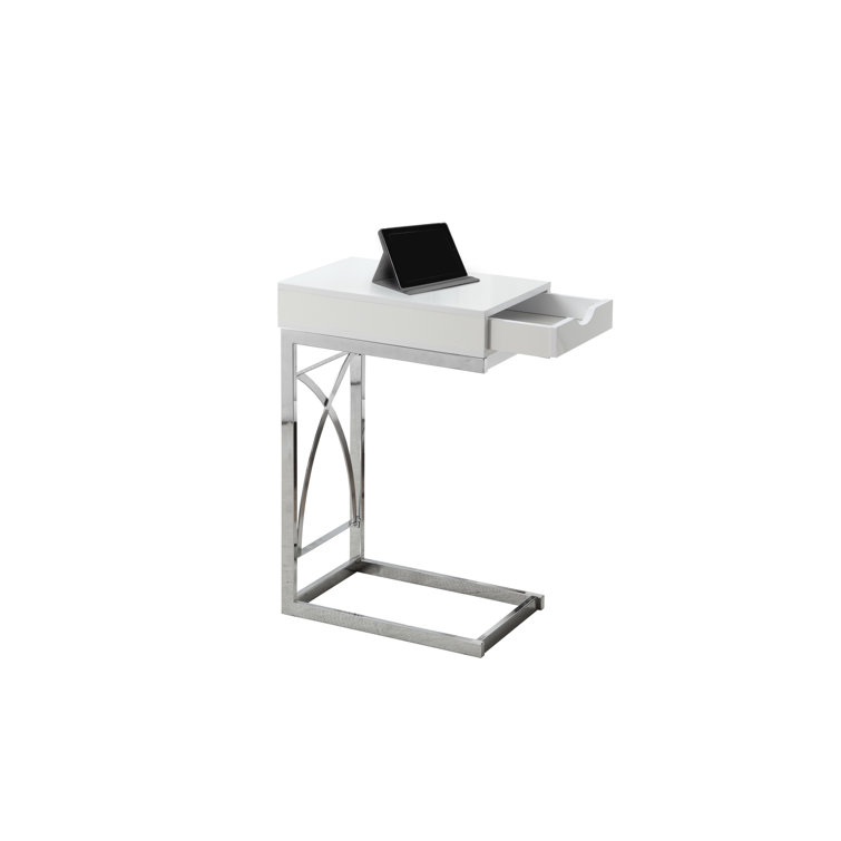 Glossy White Contemporary C-Shaped Snack Side Table with Storage