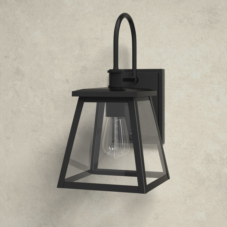 Belmore Modern Industrial Black Outdoor Wall Lantern with Clear Glass