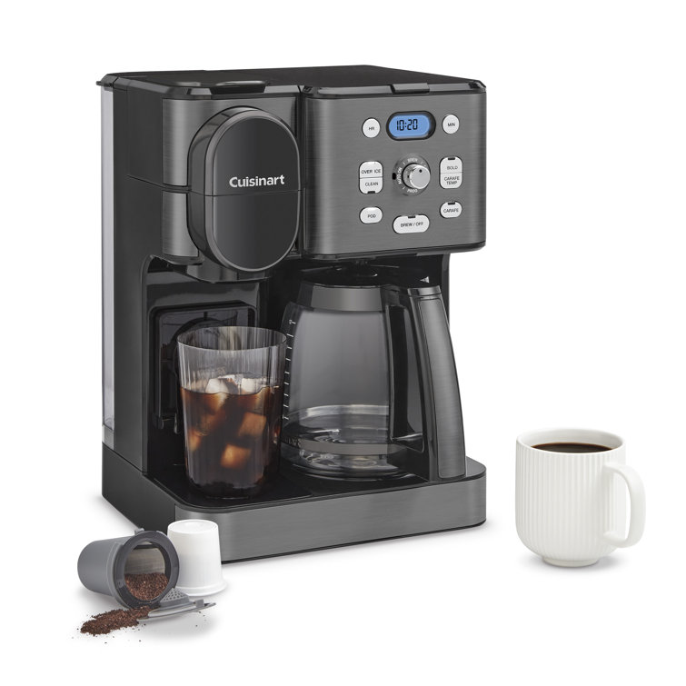Black Stainless Steel 2-in-1 Coffee Maker with Glass Carafe