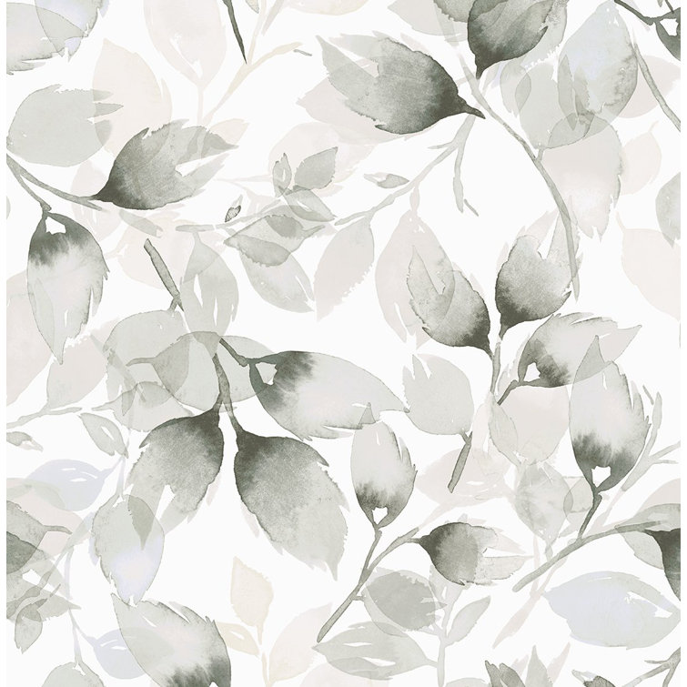 Sea Salt and Harbor Mist Watercolor Leaves Peel & Stick Vinyl Wallpaper