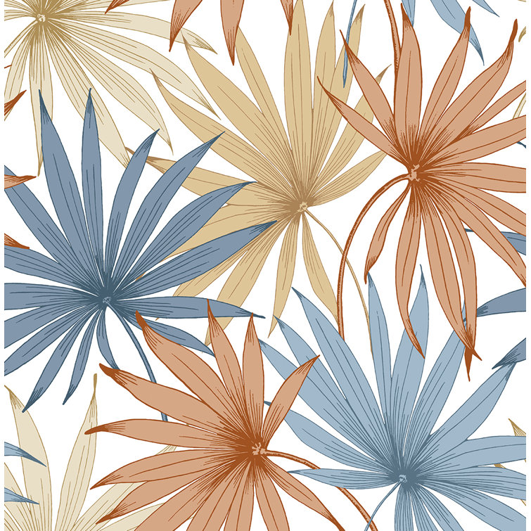 Charlotte Blue and Soft Melon Tropical Palm Toss Peel and Stick Wallpaper
