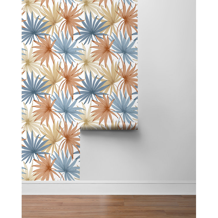 Charlotte Blue and Soft Melon Tropical Palm Toss Peel and Stick Wallpaper