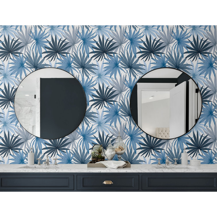 Blue Seas Tropical Palm Toss Peel and Stick Vinyl Wallpaper