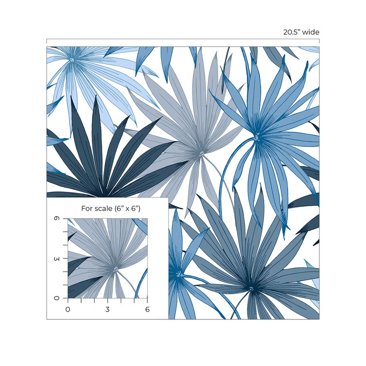 Blue Seas Tropical Palm Toss Peel and Stick Vinyl Wallpaper
