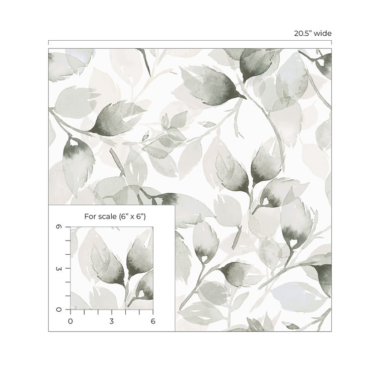 Sea Salt and Harbor Mist Watercolor Leaves Peel & Stick Vinyl Wallpaper