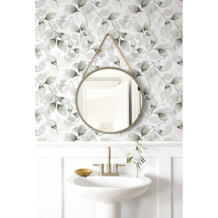 Sea Salt and Harbor Mist Watercolor Leaves Peel & Stick Vinyl Wallpaper