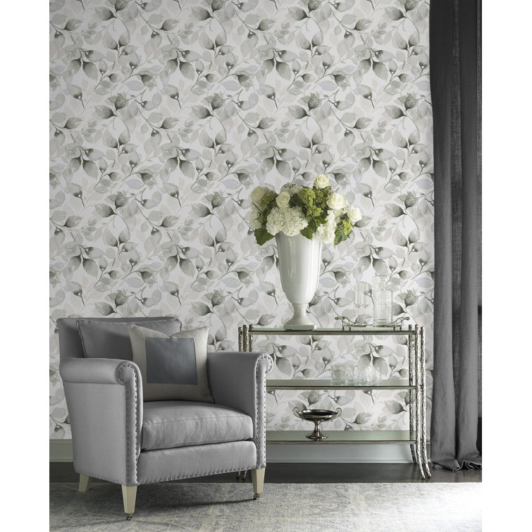 Sea Salt and Harbor Mist Watercolor Leaves Peel & Stick Vinyl Wallpaper