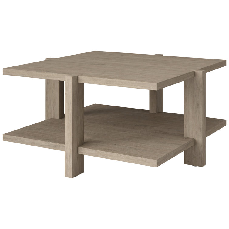 Scandinavian-Inspired Antiqued Gray Oak Square Coffee Table with Storage