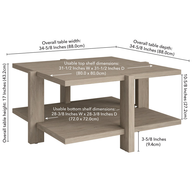 Scandinavian-Inspired Antiqued Gray Oak Square Coffee Table with Storage