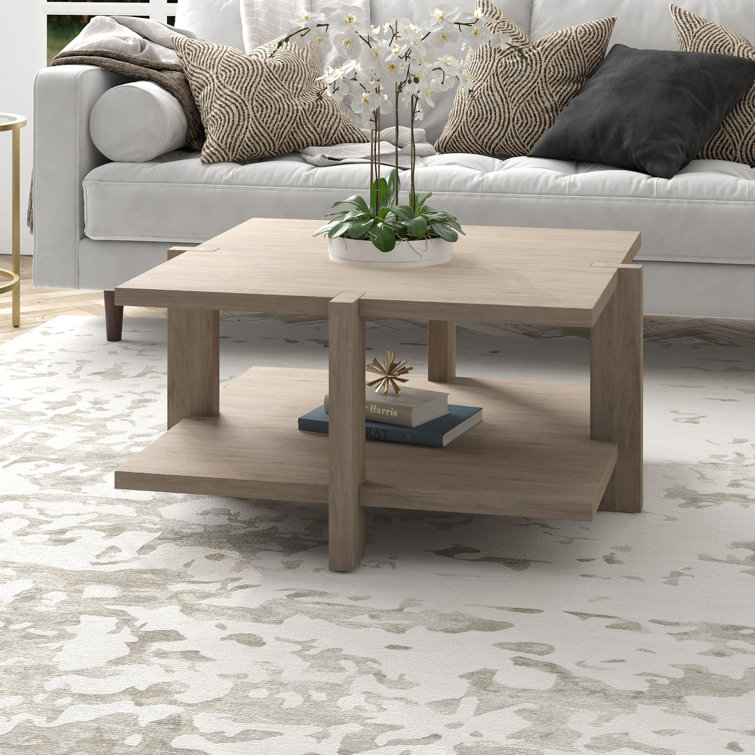 Scandinavian-Inspired Antiqued Gray Oak Square Coffee Table with Storage