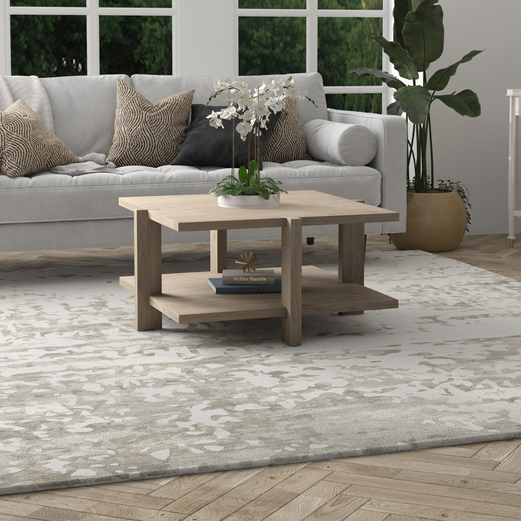 Scandinavian-Inspired Antiqued Gray Oak Square Coffee Table with Storage
