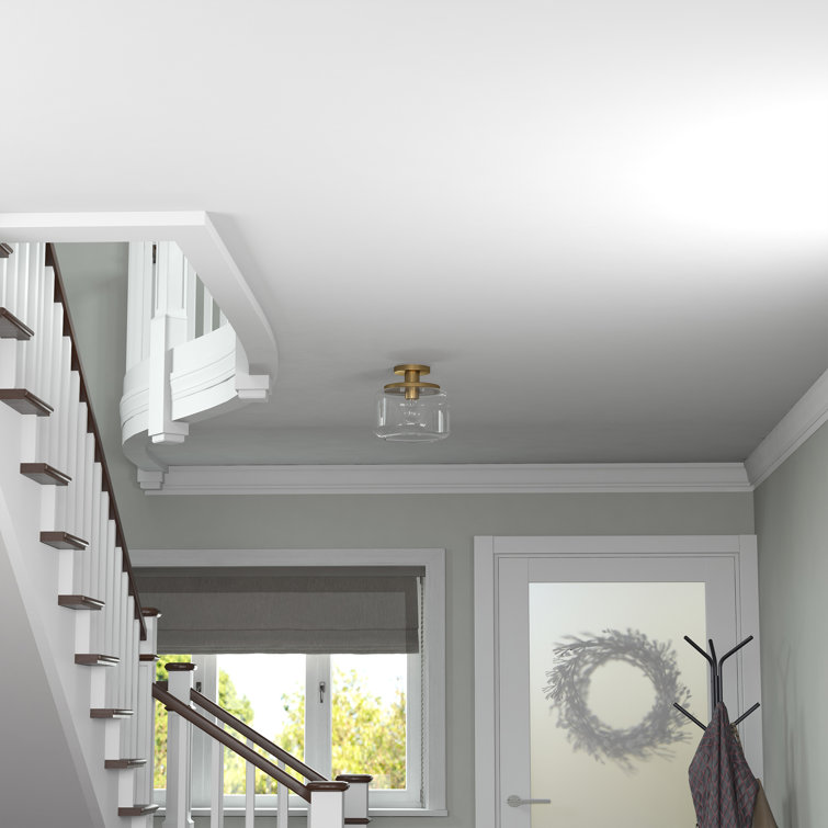 Clear Glass Drum Shade Brass Semi Flush Mount Light