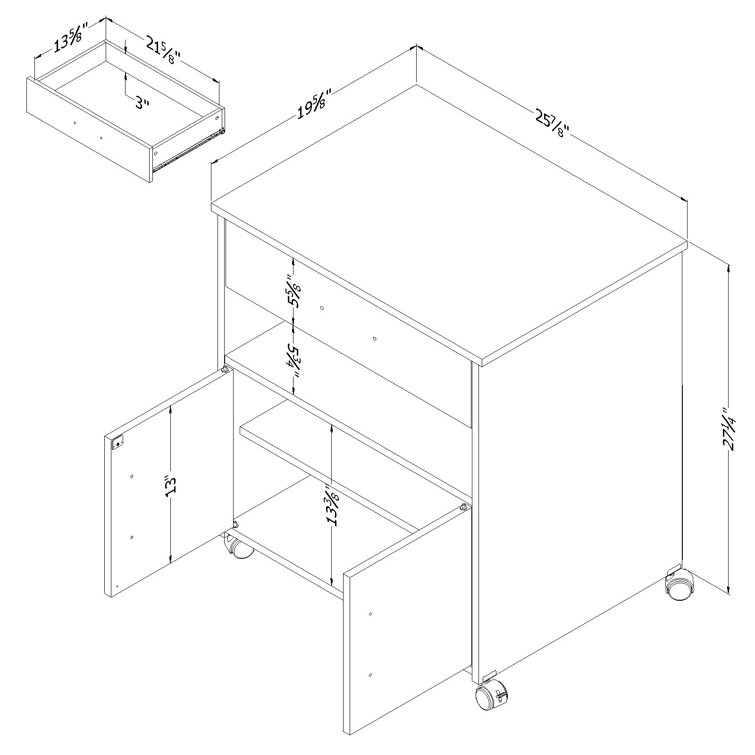 Chocolate Wood Mobile Printer Stand with Storage and Wheels