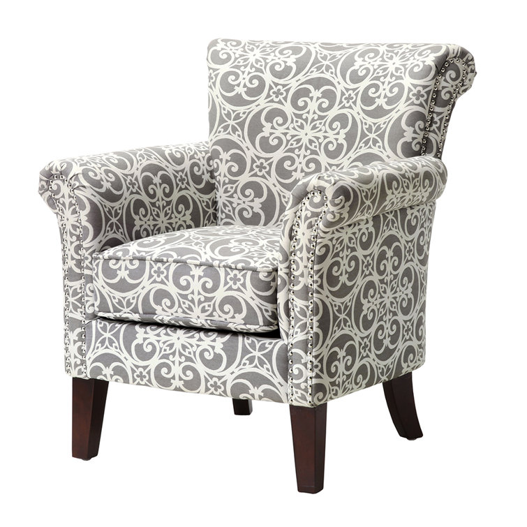 Gray Geometric Wood Accent Chair with Nailhead Trim