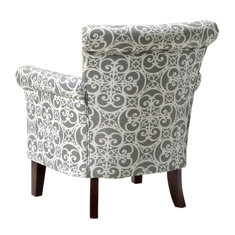 Gray Geometric Wood Accent Chair with Nailhead Trim