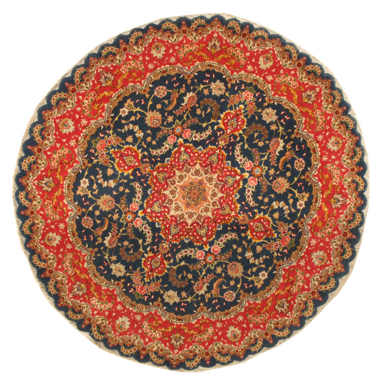 Handmade Blue Floral Round Wool and Silk Area Rug