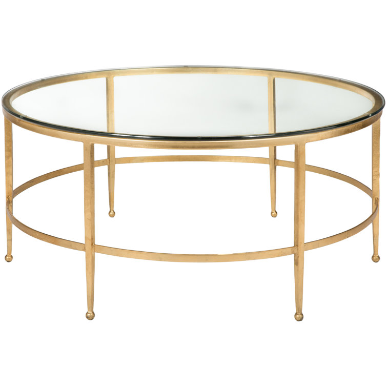Edmund Round Gold Metal and Glass Cocktail Table
