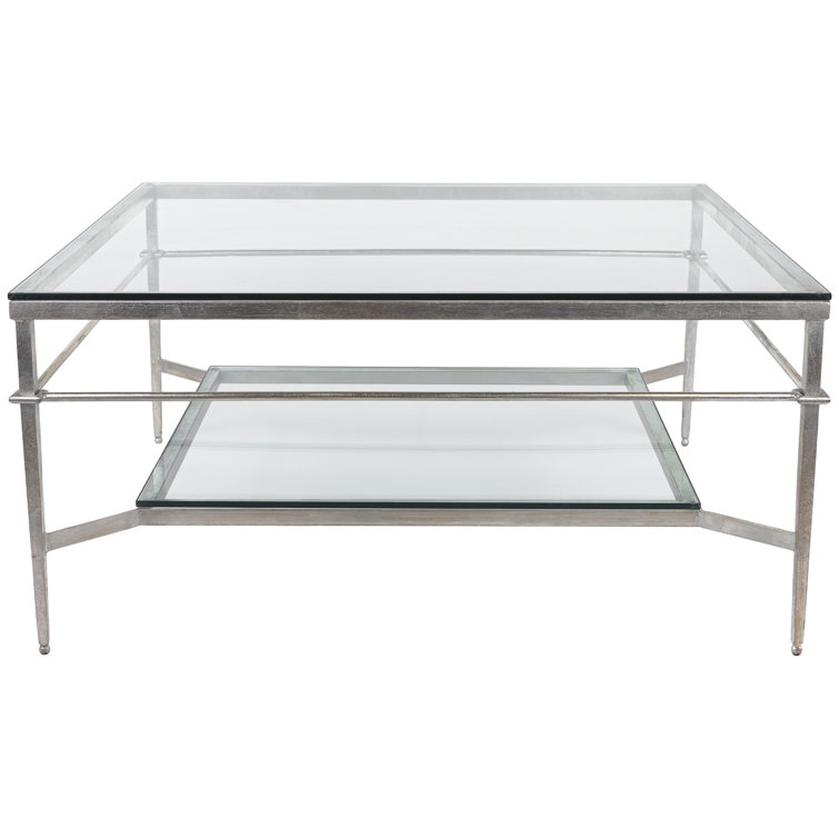 Mieka Silver Glass Coffee Table with Storage Shelf