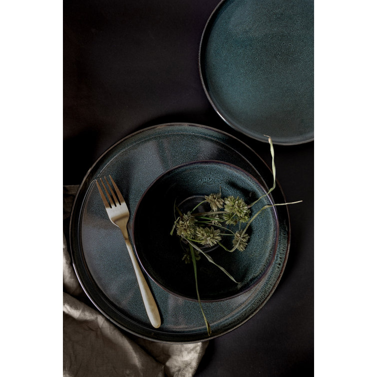 Modern Blue Ceramic Round Salad/Dessert Plates Set of 4