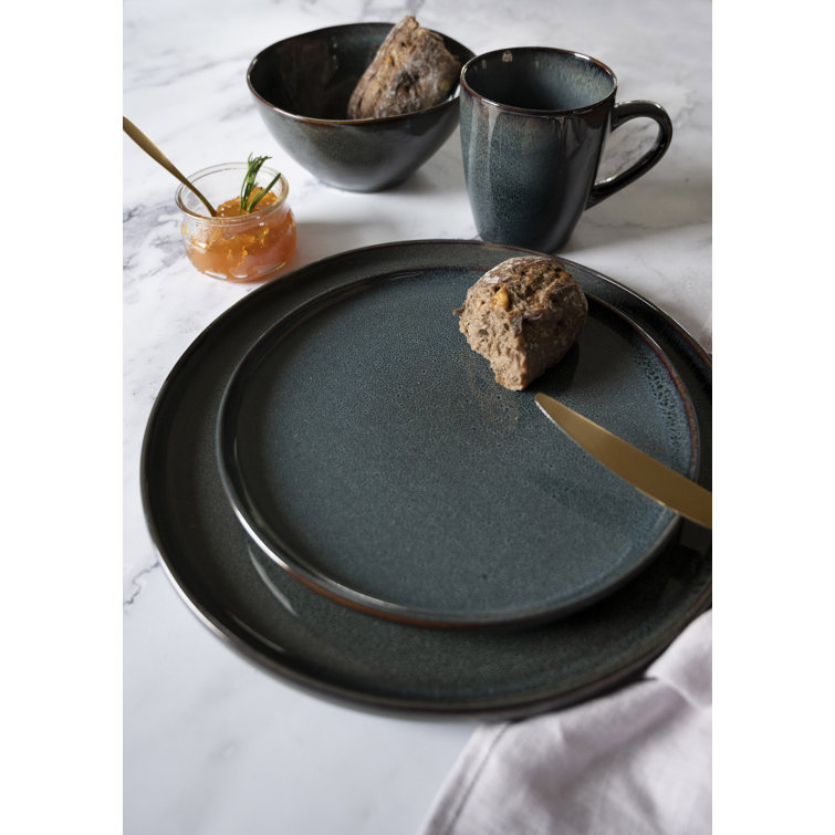 Modern Blue Ceramic Round Salad/Dessert Plates Set of 4