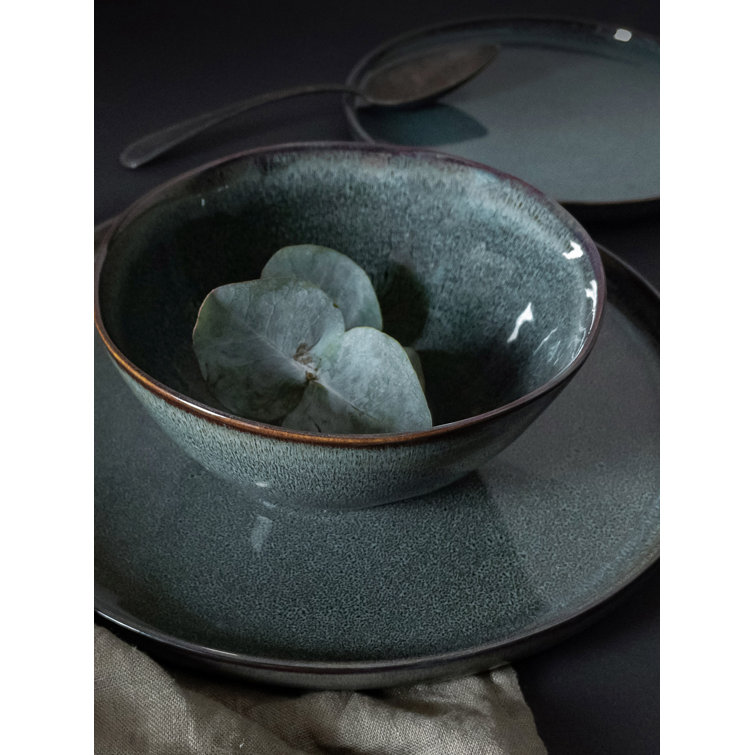 Modern Blue Ceramic Round Salad/Dessert Plates Set of 4