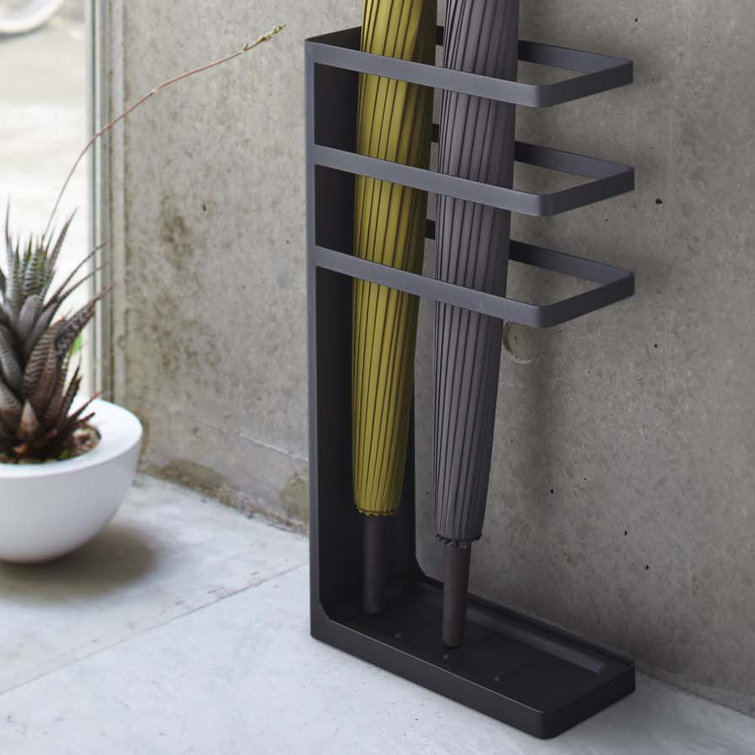 Black Metal Freestanding Umbrella Holder with Openwork Design