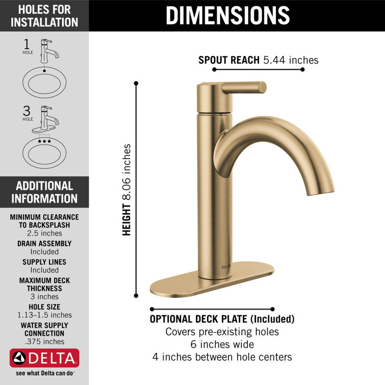 Champagne Bronze Single Handle Bathroom Faucet with Drain Assembly