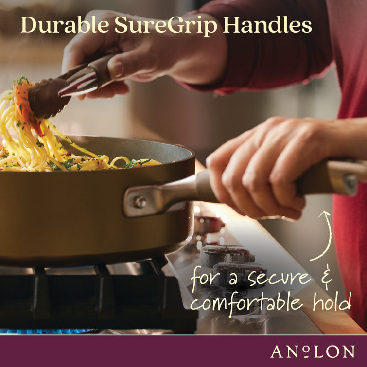 Bronze Aluminum Nonstick Saucier with Pour Spout and Lid