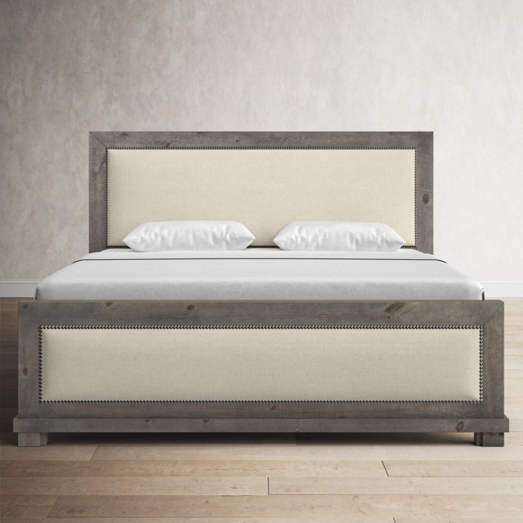 Willow Gray Chalk Queen Upholstered Bed with Nailhead Trim